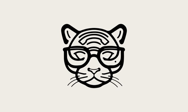 Cute geeky tiger one line simple minimalist logo design template