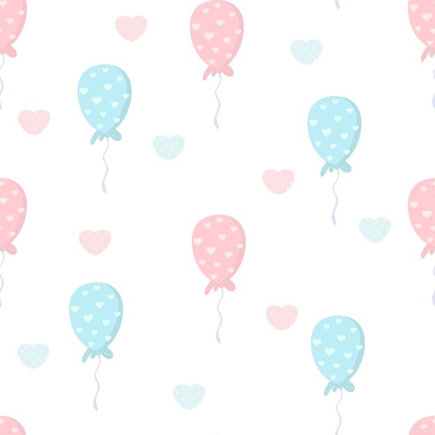 Cute gentle pink balloons with hearts. Minimalistic pattern for Valentine day.