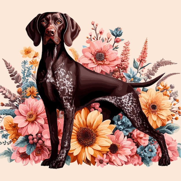 Vettore cute german shorthaired pointer cane cartone animato illustrazione vettoriale stile sfondo bianco