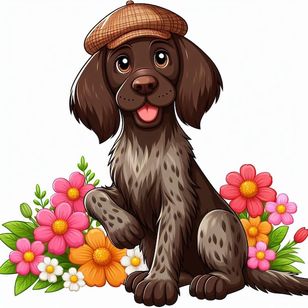 Cute German Wirehaired Pointer Dog cartoon Vector Style white background