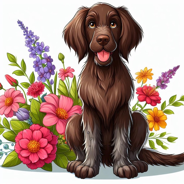 Vector cute german wirehaired pointer dog cartoon vector style white background