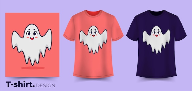 Vector cute ghost cartoon print design template for tshirt vector illustration