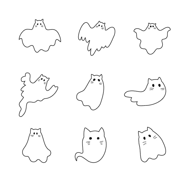 Cute ghost cats Halloween collection