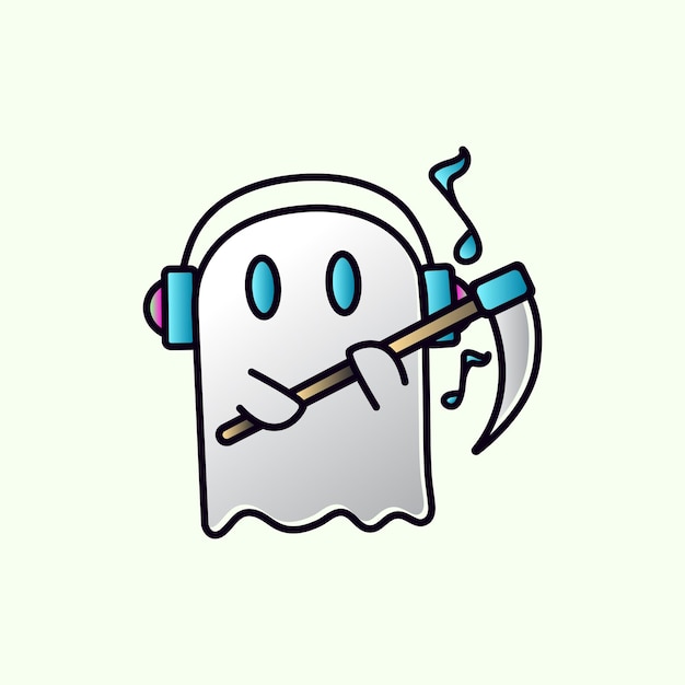 Cute ghost character with headphones illustration