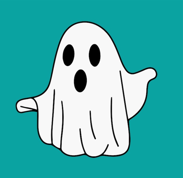 Cute ghost in doodle style isolated on background Vector illustration Halloween decor