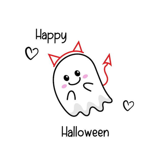 Cute ghost dressed as a devil for halloween