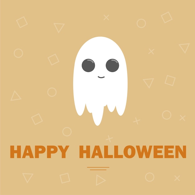 Cute ghost, flat design halloween orange banner, vector illustration