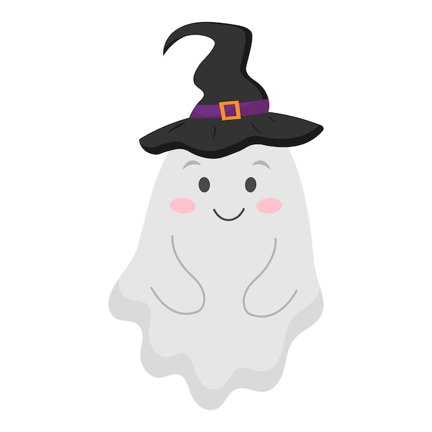 Cute ghost in Halloween hat Vector illustration