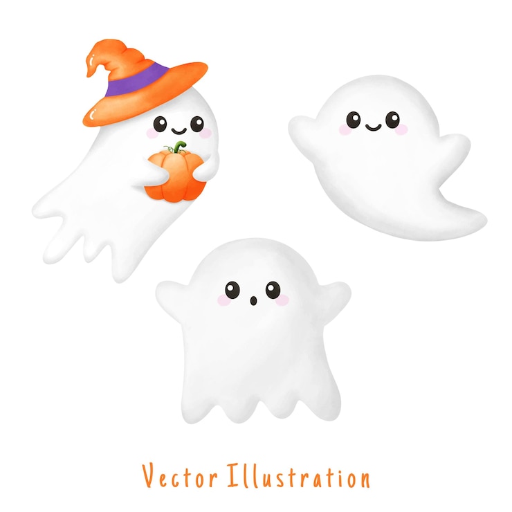 Vector cute ghost halloween vector watercolor illustration