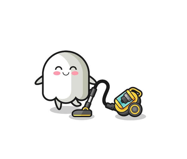 Cute ghost holding vacuum cleaner illustration cute design