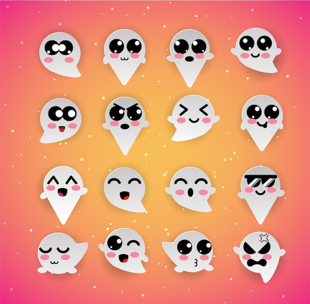 Cute ghost kawaii emotion,halloween.