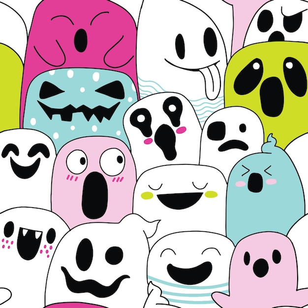 Cute ghost pattern colorful illustration cute hand drawn doodles seamless
