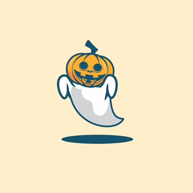 Simpatico cartone animato mascotte testa di zucca fantasma