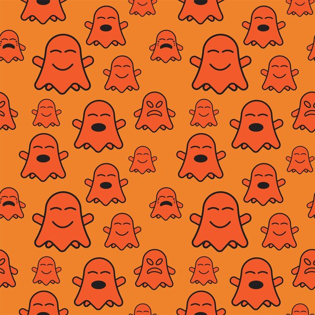 Cute ghost seamless pattern design template Flat character vector illustration outline design style with orange color theme