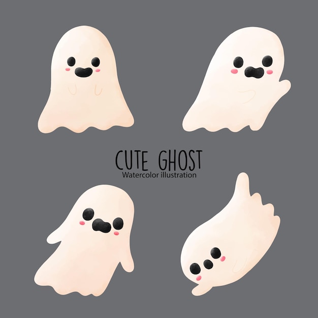 Vector cute ghost watercolor vector illustration