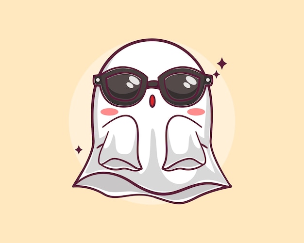 Vector cute ghost wearing glasses cartoon illustration