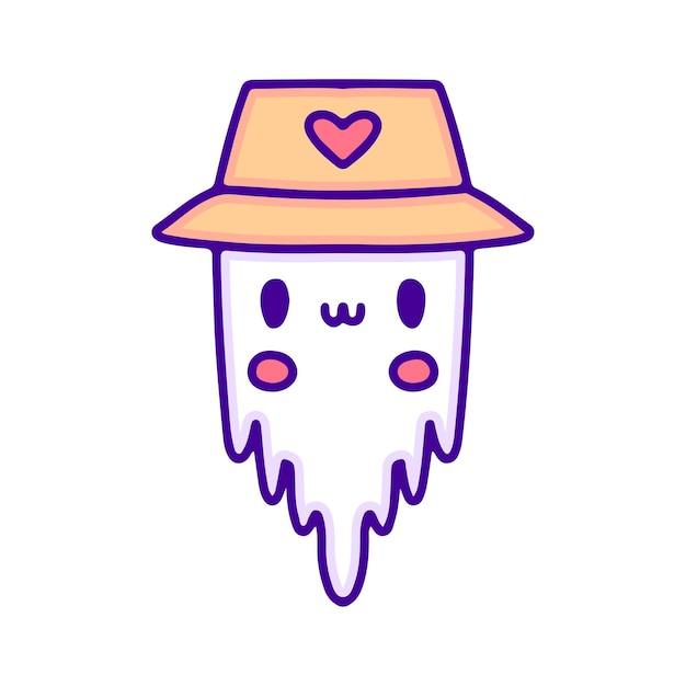 Vector cute ghost with bucket hat doodle art, illustration for t-shirt, sticker.