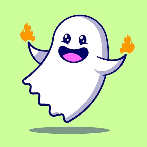 Cute ghost with fire cartoon illustration
