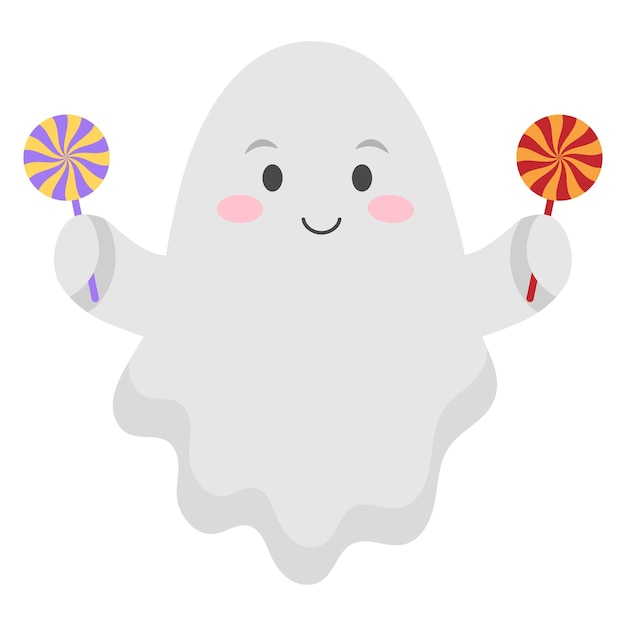 Cute ghost with halloween lollipops Vector illustration