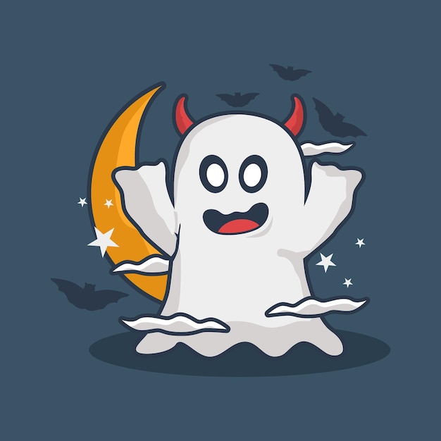 Cute ghost with moon