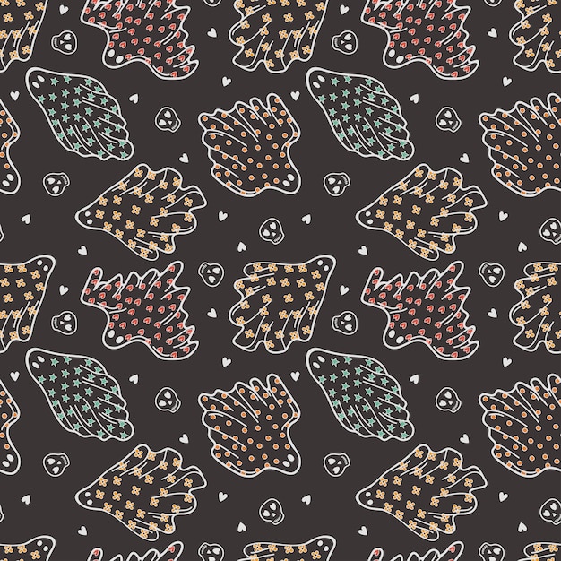 Cute ghosts in colorful sheets Dark Seamless pattern Vector illustration in flat cartoon style