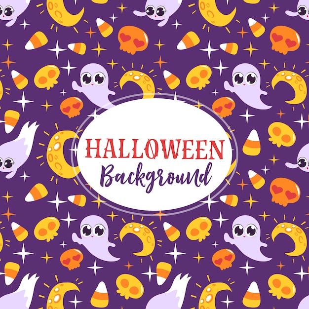 Cute ghosts and moon, Halloween greeting card