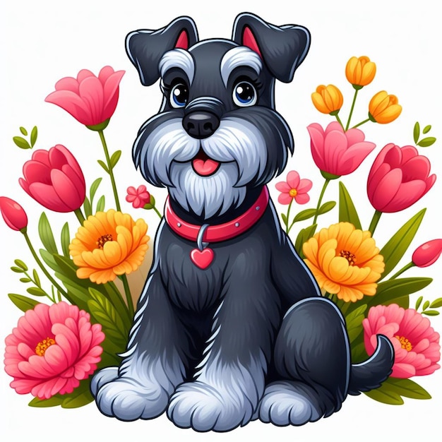 Cute Giant Schnauzer Dog cartoon Vector Style white background