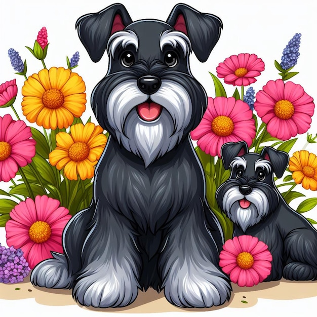 Cute giant schnauzer dog cartoon vector style white background