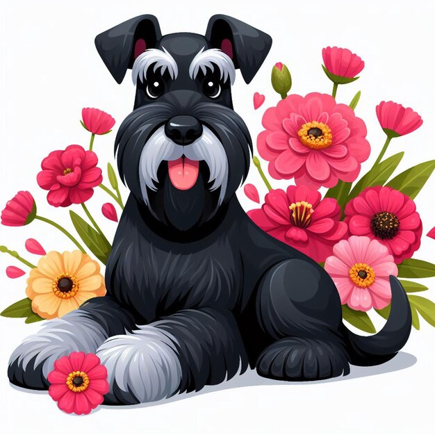 귀여운 거대 슈나우저 개 만화 터 스타일 색 배경