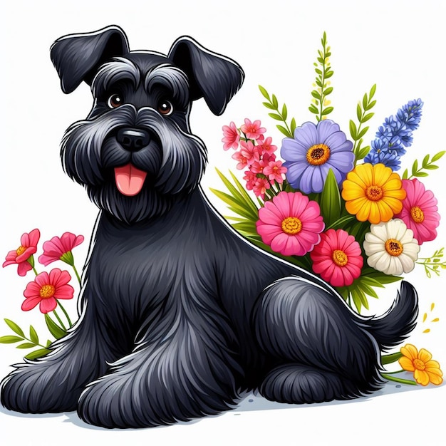 Cute giant schnauzer dog cartoon vector style white background