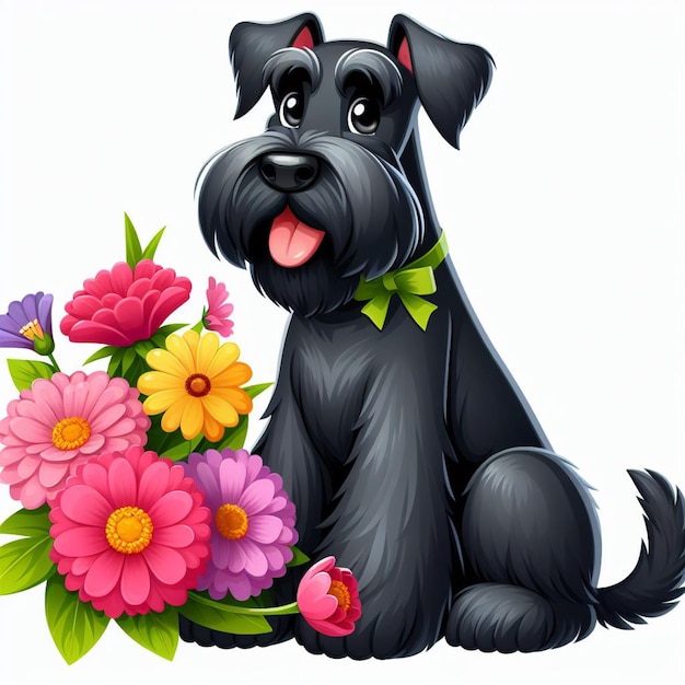 Cute Giant Schnauzer Dog cartoon Vector Style white background