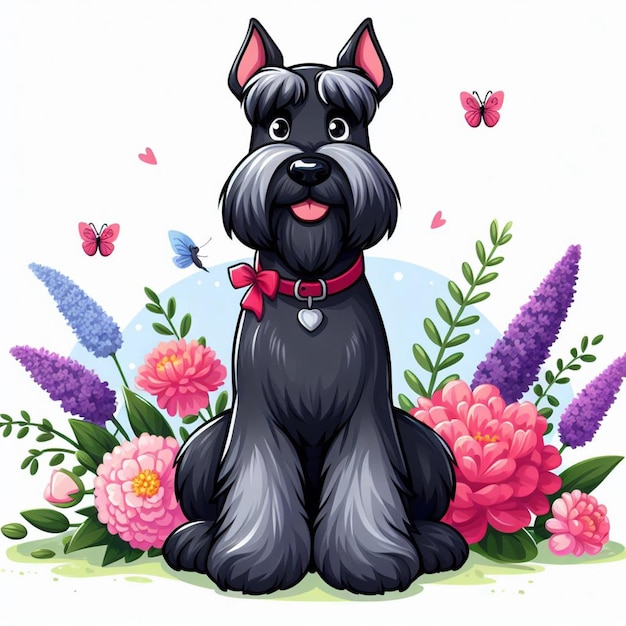 Cute Giant Schnauzer Dog cartoon Vector Style white background