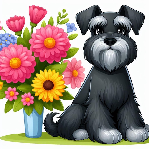 Cute giant schnauzer dog cartoon vector style white background