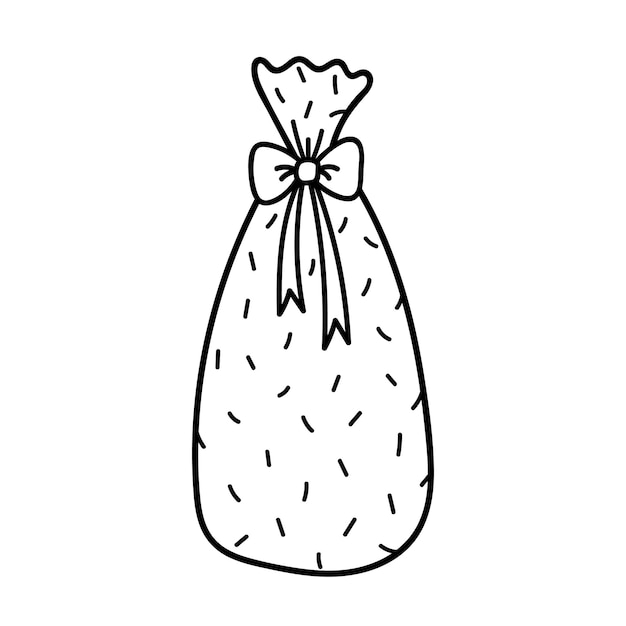 Vettore sacchetto regalo carino con un fiocco isolato su sfondo bianco disegnato a mano doodle illustrazione