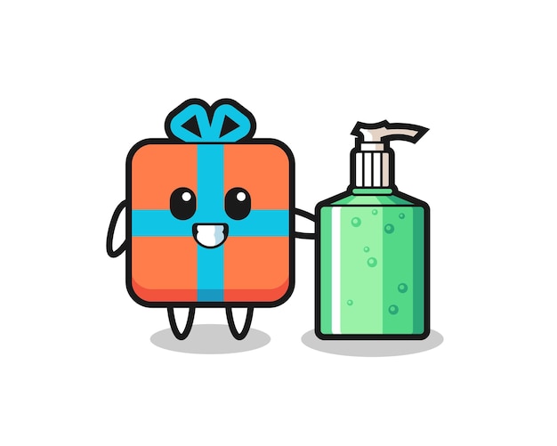 Cute gift box cartoon with hand sanitizer