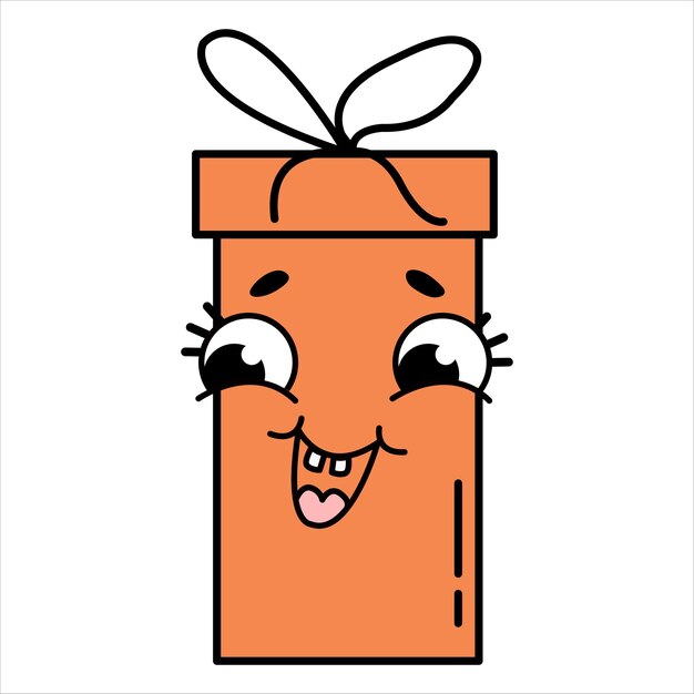 Vector cute gift with eyes and smile in retro style