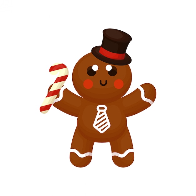 Cute ginger bread character holding candy