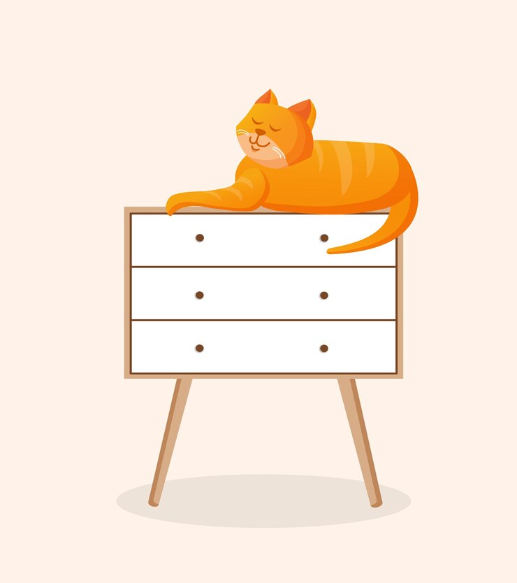 Vector cute ginger cat sits on the chest vector illustration