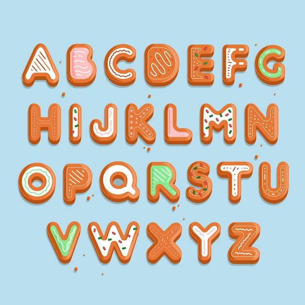 Cute gingerbread christmas alphabet