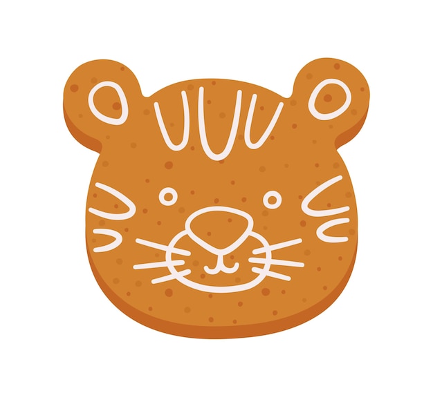 Cute gingerbread cookie in shape of tiger christmas or new year cartoon ginger cookie