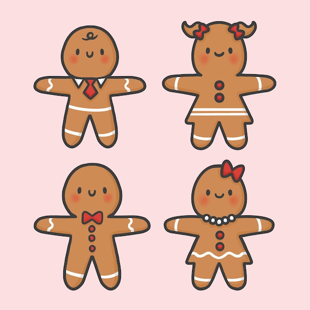 Cute gingerbread cookies christmas hand drawn cartoon vector