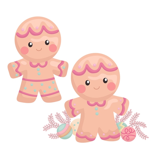 Cute Gingerbread Cookies Christmas in Pink Decoration Cartoon Illustration Vector Clipart Sticker