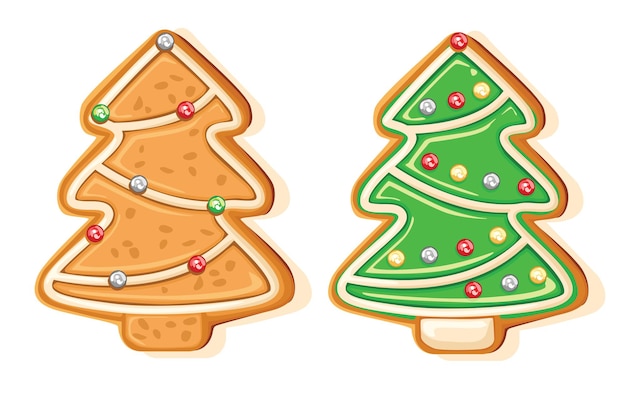 Cute gingerbread tree for christmas. Isolated over white background. Vector illustration.