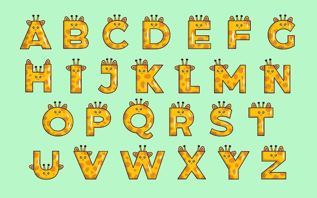 Vector cute giraffe alphabet animal font colorful letter