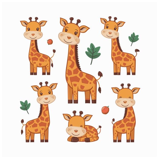 Vector cute giraffe animal isolated flat vector illustration white background