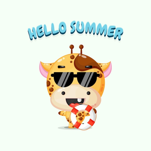 Vector cute giraffe carrying a float with summer greetings