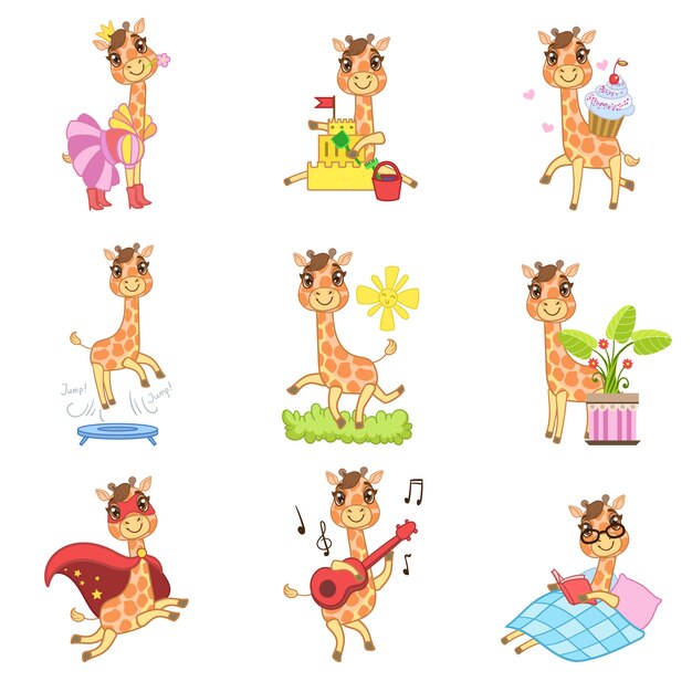 Vector cute giraffe cartoon collection