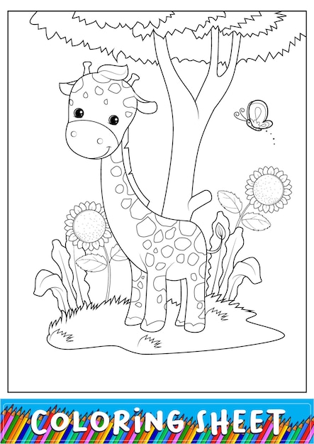 Cute giraffe cartoon coloring for kids