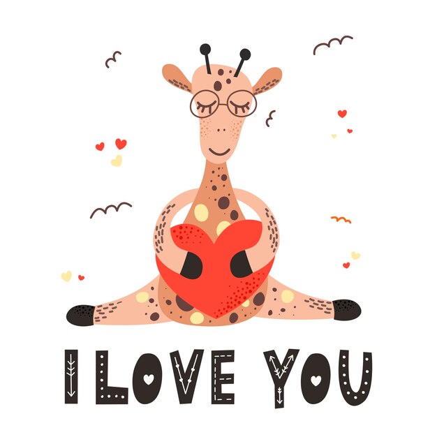 Vector cute giraffe children39s design for postcards posters children39s rooms clothes scandinavian style doodle hand drawing vector illustration