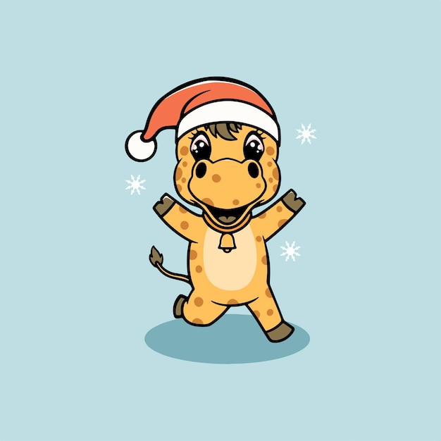 Cute giraffe on christmas cartoon illustration